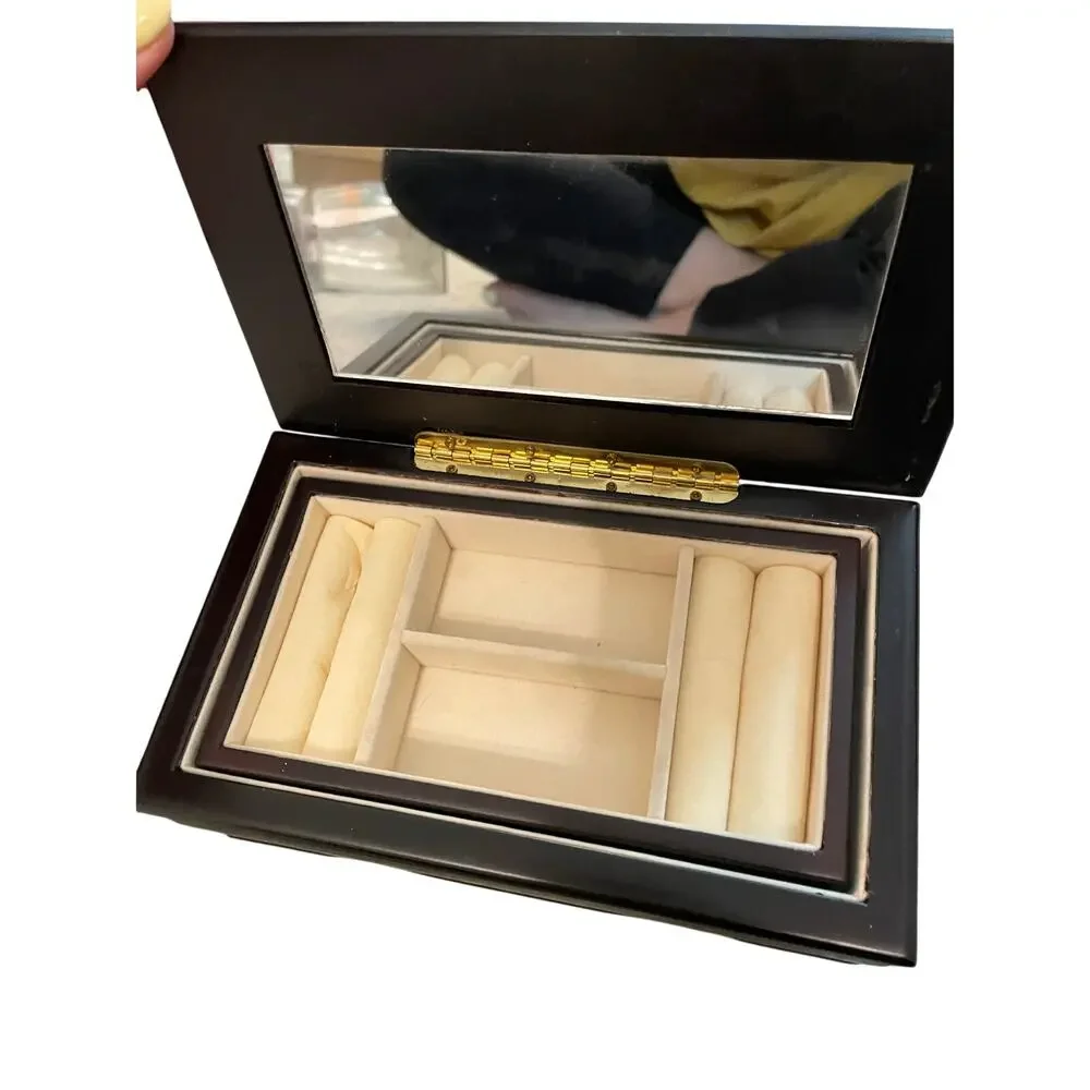 NWOB Wooden Stained Dark Small Victorian Retro Toned Jewelry Box